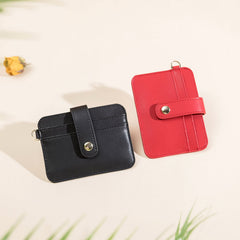 Cute Women Black Leather Card Holder Slim Card Wallet Slim Card Holder with Keychain Ring Credit Card Holder For Women