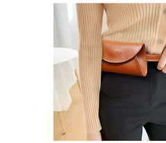 Cute Women Leather Fanny Pack Brown MIni Leather Sling Bag Small Waist BAG FOR WOMEN