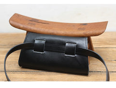 Cute Women Leather Fanny Pack Black MIni Leather Sling Bag Small Waist BAG FOR WOMEN