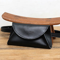 Cute Women Leather Fanny Pack Black MIni Leather Sling Bag Small Waist BAG FOR WOMEN