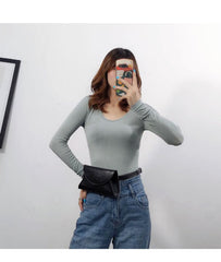 Cute Women Leather Fanny Pack Black MIni Leather Sling Bag Small Waist BAG FOR WOMEN