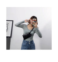 Cute Women Leather Fanny Pack Brown MIni Leather Sling Bag Small Waist BAG FOR WOMEN
