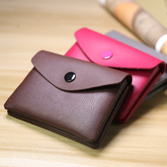 Cute Women Dark Coffee Leather Mini Billfold Wallet Handmade Coin Wallets Slim Change Wallets For Women