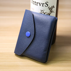 Cute Women Blue Leather Mini Billfold Wallet Handmade Coin Wallets Slim Change Wallets For Women