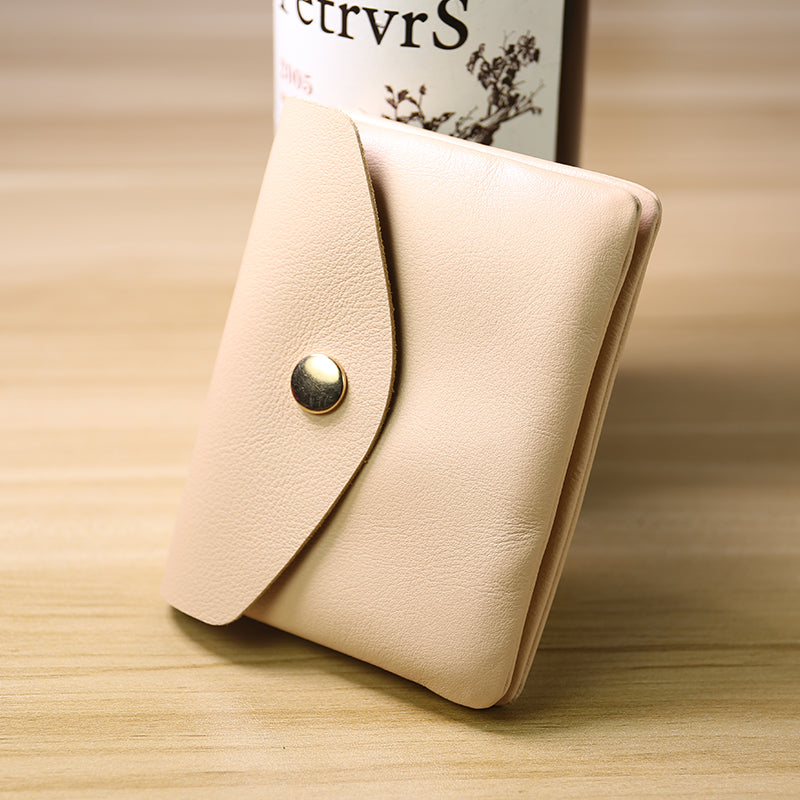 Cute Women Pink Leather Mini Billfold Wallet Handmade Coin Wallets Slim Change Wallets For Women