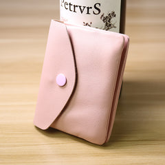 Cute Women Beige Leather Mini Billfold Wallet Handmade Coin Wallets Slim Change Wallets For Women