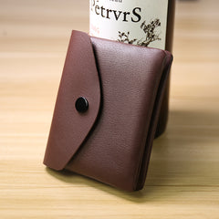 Cute Women Beige Leather Mini Billfold Wallet Handmade Coin Wallets Slim Change Wallets For Women