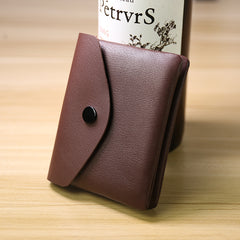 Cute Women Dark Coffee Leather Mini Billfold Wallet Handmade Coin Wallets Slim Change Wallets For Women