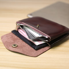 Cute Women Dark Coffee Leather Mini Billfold Wallet Handmade Coin Wallets Slim Change Wallets For Women