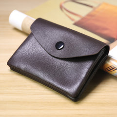 Cute Women Dark Coffee Leather Mini Billfold Wallet Handmade Coin Wallets Slim Change Wallets For Women