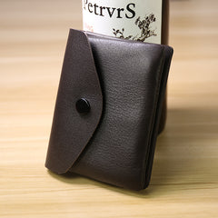 Cute Women Dark Coffee Leather Mini Billfold Wallet Handmade Coin Wallets Slim Change Wallets For Women