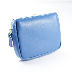 Cute Women Blue Leather Mini Zip Billfold Wallet Coin Wallet Small Zip Change Wallets For Women