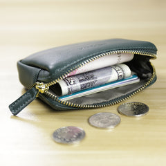 Cute Women Green Leather Mini Zip Billfold Wallet Coin Wallet Small Zip Change Wallets For Women