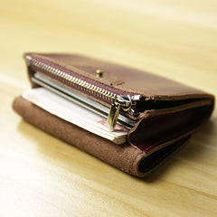 Cute Women Leather Mini Zip Coin Wallet Tan Change Wallets Slim Billfold Wallet For Women