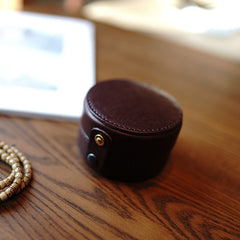 Cute Women Red Leather Round Coin Wallet Box Small Portable Jewelry Storage Box For Women