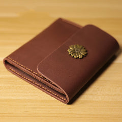 Cute Women Coffee Leather Slim Card Wallet Sunflower Coin Wallets Mini Change Wallets For Women