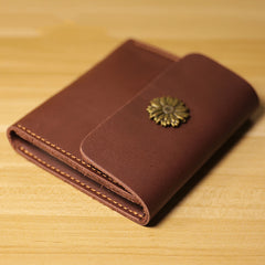 Cute Women Black Leather Slim Card Wallet Sunflower Coin Wallets Mini Change Wallets For Women