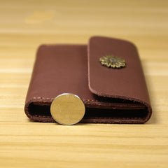 Cute Women Red Leather Slim Card Wallet Sunflower Coin Wallets Mini Change Wallets For Women
