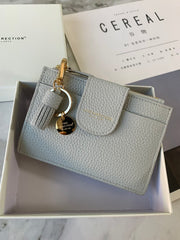 Cute Women Gray Leather Slim Keychain with Card Wallet Card Holder Wallet Change Wallet For Women