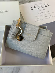 Cute Women Gray Blue Leather Slim Keychain with Card Wallet Card Holder Wallet Change Wallet For Women
