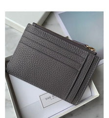 Cute Women Gray Leather Slim Keychain with Card Wallet Card Holder Wallet Change Wallet For Women