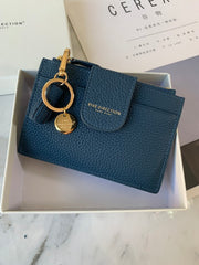Cute Women Black Leather Slim Keychain with Card Wallet Card Holder Wallet Change Wallet For Women
