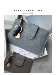 Cute Women Black Leather Slim Keychain with Card Wallet Card Holder Wallet Change Wallet For Women