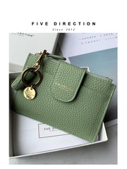 Cute Women Black Leather Slim Keychain with Card Wallet Card Holder Wallet Change Wallet For Women