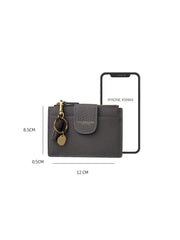 Cute Women Black Leather Slim Keychain with Card Wallet Card Holder Wallet Change Wallet For Women