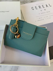 Cute Women Dark Blue Leather Slim Keychain with Card Wallet Card Holder Wallet Change Wallet For Women