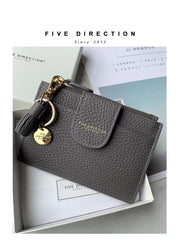 Cute Women Black Leather Slim Keychain with Card Wallet Card Holder Wallet Change Wallet For Women