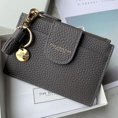 Cute Women Gray Blue Leather Slim Keychain with Card Wallet Card Holder Wallet Change Wallet For Women