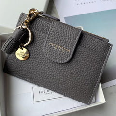 Cute Women Black Leather Slim Keychain with Card Wallet Card Holder Wallet Change Wallet For Women