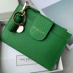 Cute Women Vivid Green Leather Slim Keychain with Card Wallet Card Holder Wallet Change Wallet For Women