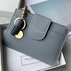 Cute Women Gray Pink Leather Slim Keychain with Card Wallet Card Holder Wallet Change Wallet For Women