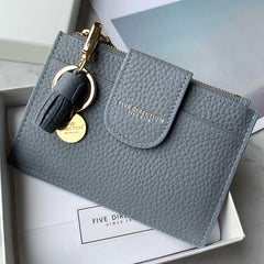 Cute Women Black Leather Slim Keychain with Card Wallet Card Holder Wallet Change Wallet For Women