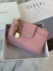 Cute Women Gray Leather Slim Keychain with Card Wallet Card Holder Wallet Change Wallet For Women
