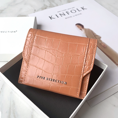 Cute Women Brick Red Vegan Leather Small Card Holder Crocodile Pattern Card Wallets Slim Change Wallet For Women