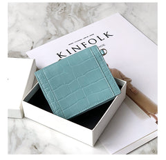 Cute Women Brick Red Vegan Leather Small Card Holder Crocodile Pattern Card Wallets Slim Change Wallet For Women