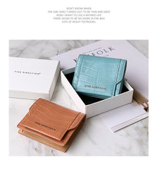 Cute Women Brick Red Vegan Leather Small Card Holder Crocodile Pattern Card Wallets Slim Change Wallet For Women