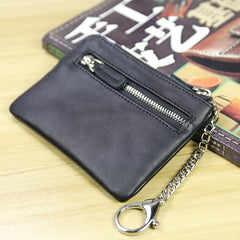 Cute Women Navy Leather Mini Zip Billfold Wallet with Keychain Navy Coin Wallet Small Zip Change Wallet For Women