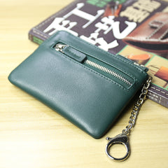Cute Women Coffee Leather Mini Zip Billfold Wallet with Keychain Navy Coin Wallet Small Zip Change Wallet For Women
