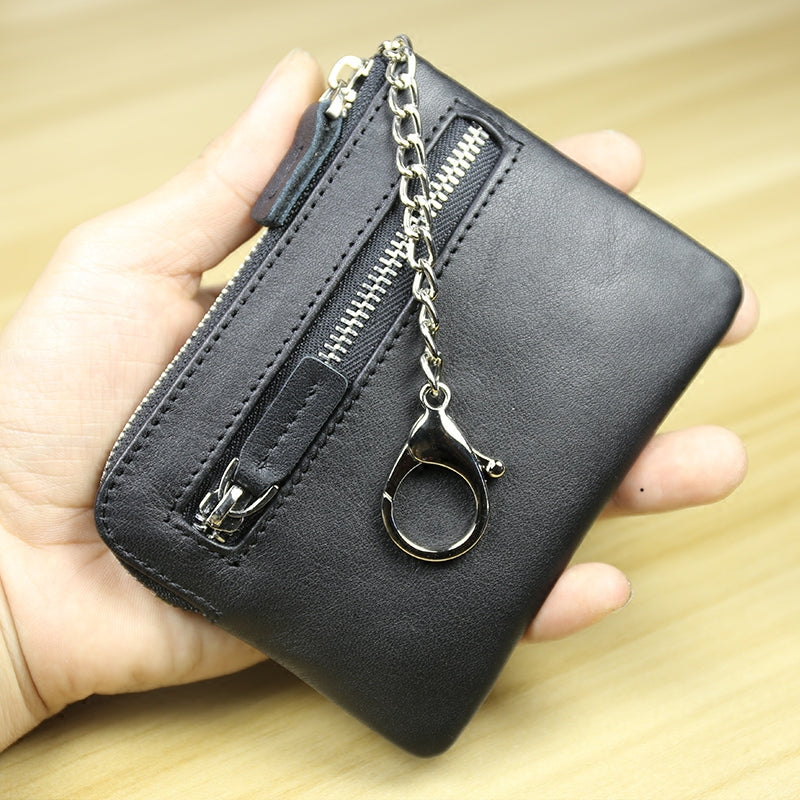 Cute Women Navy Leather Mini Zip Billfold Wallet with Keychain Navy Coin Wallet Small Zip Change Wallet For Women