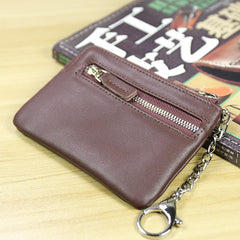 Cute Women Navy Leather Mini Zip Billfold Wallet with Keychain Navy Coin Wallet Small Zip Change Wallet For Women