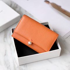 Cute Women Orange Sheepskin Small Wallet Card Wallet Coin Change Wallet For Women