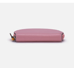 Cute Women Pink Leather Slim Zipper Wallet Small Card Holder Round Change Coin Wallet For Women