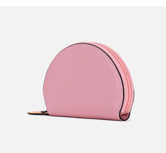 Cute Women Pink Leather Slim Zipper Wallet Small Card Holder Round Change Coin Wallet For Women