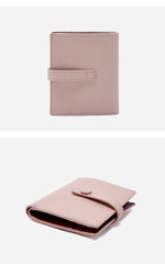 Cute Women Pink Leather Small Wallet Billfold Vertical Card Wallet For Women