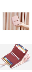 Cute Women Pink Leather Small Wallet Billfold Vertical Card Wallet For Women