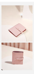 Cute Women Pink Leather Small Wallet Billfold Vertical Card Wallet For Women
